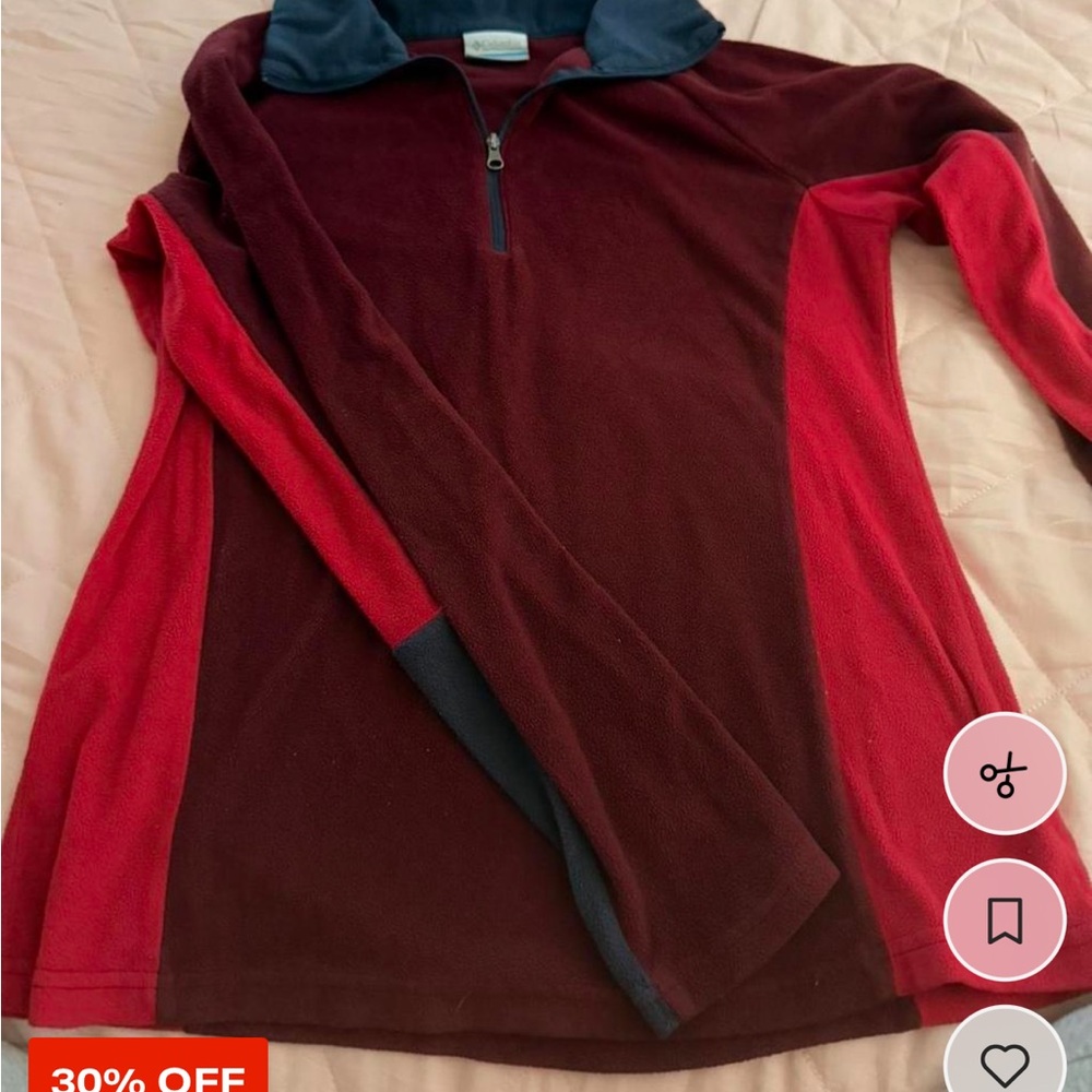Columbia Women's Red and Black V-Neck Sweater